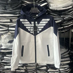 thumbnail for [Spot second welfare model] benchmark Guangzhou high-version eagle blue and white spliced full print jacket heavy YKK zipper three standards complete picture real shot of the day logistics explosive light luxury outfit classic business trend versatile fashion