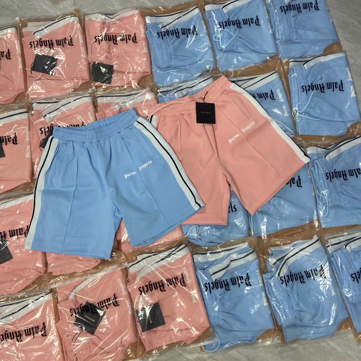 Palm Angels Track Shorts Pink and Sky Blue