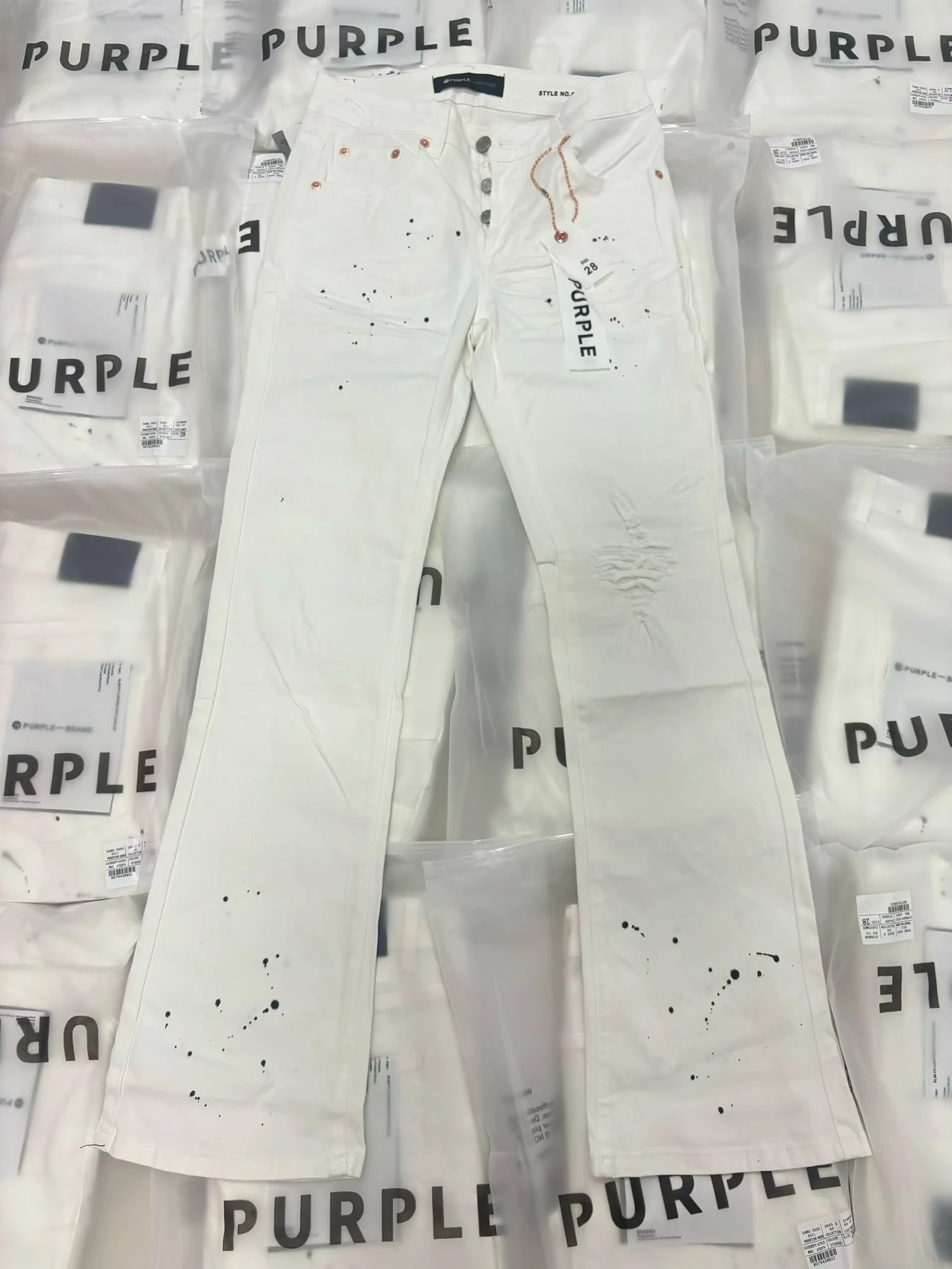 Purple Brand Splatter Paint White Jeans