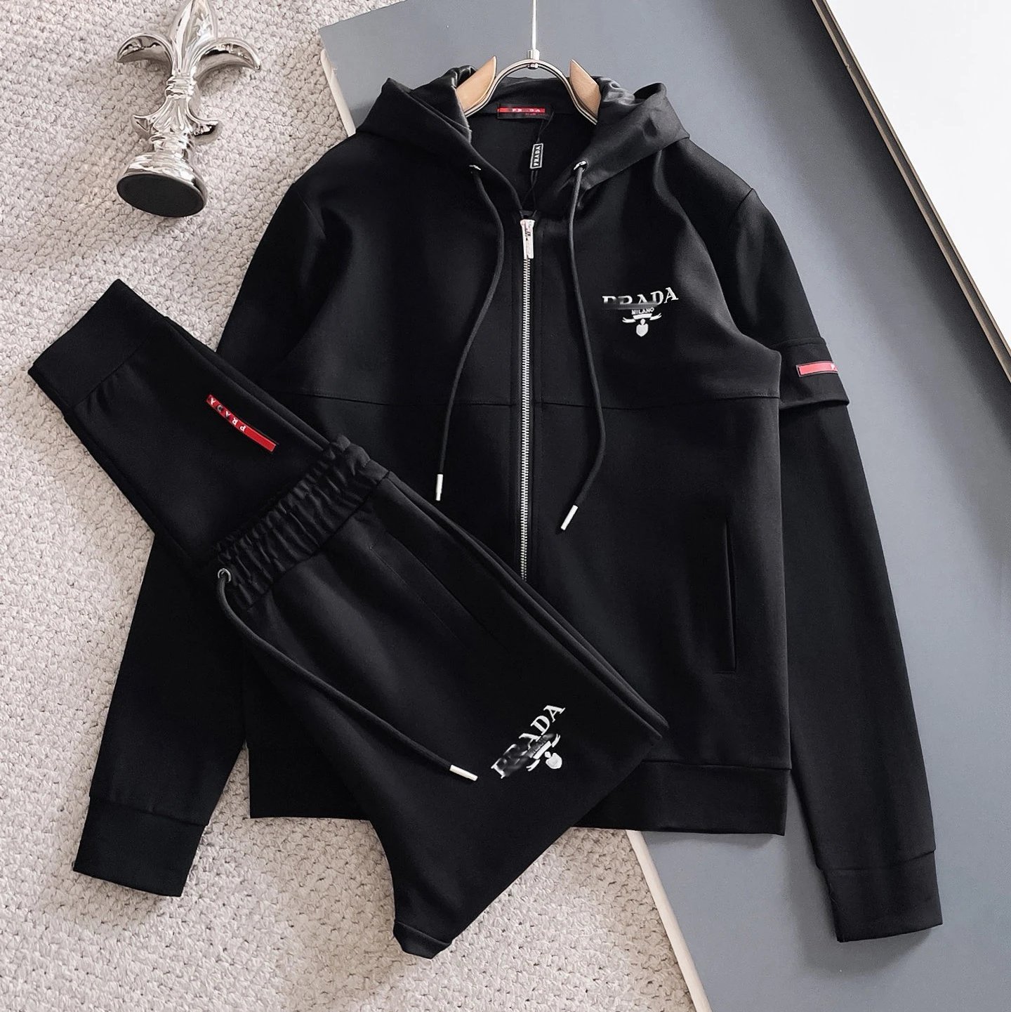 Lacoste Tracksuits Zip-Up Geometric Pattern Track Suit with Striped Sleeves — Prada Best-selling item