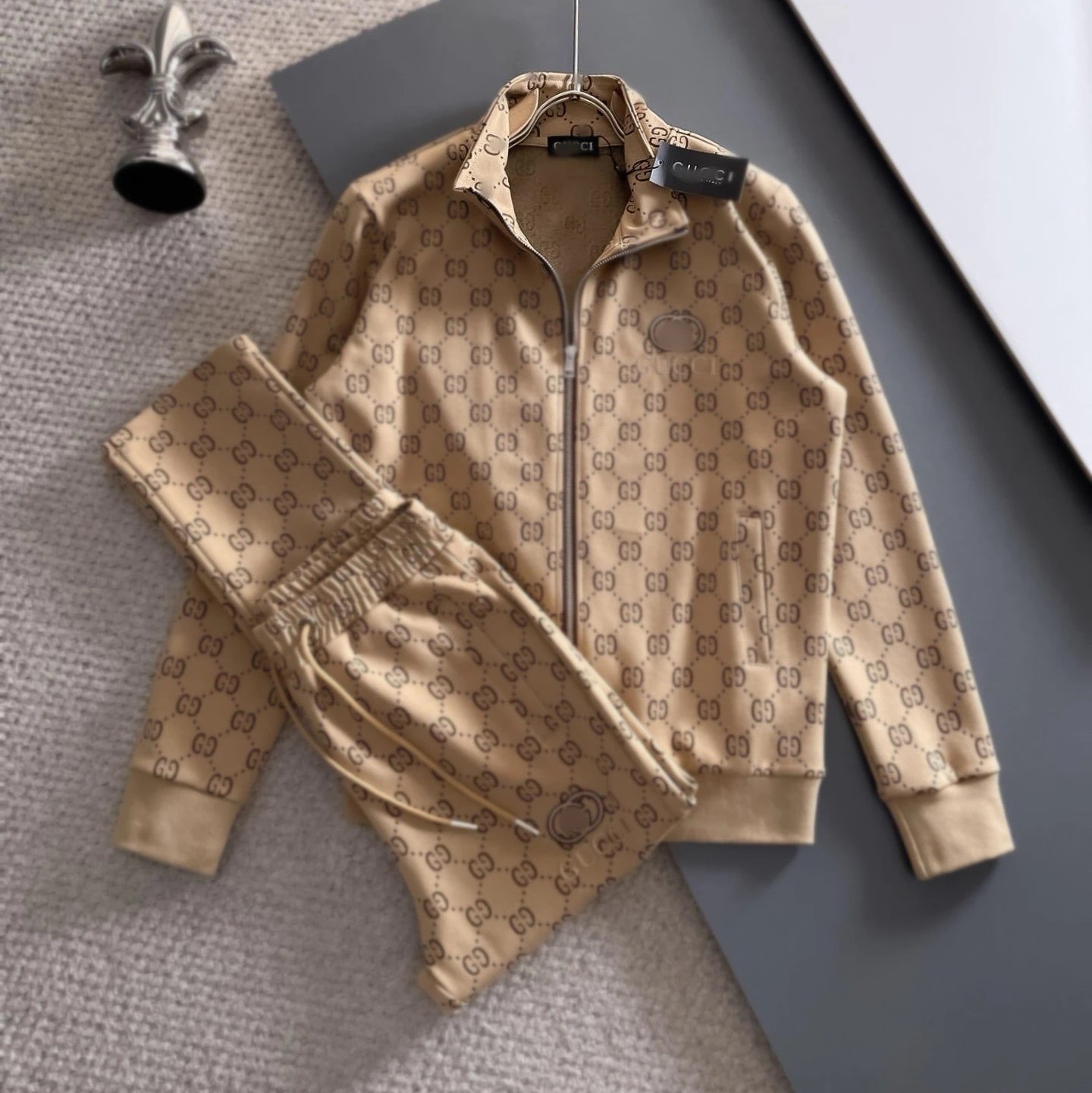 Lacoste Tracksuits Zip-Up Geometric Pattern Track Suit with Striped Sleeves — Gucci 6