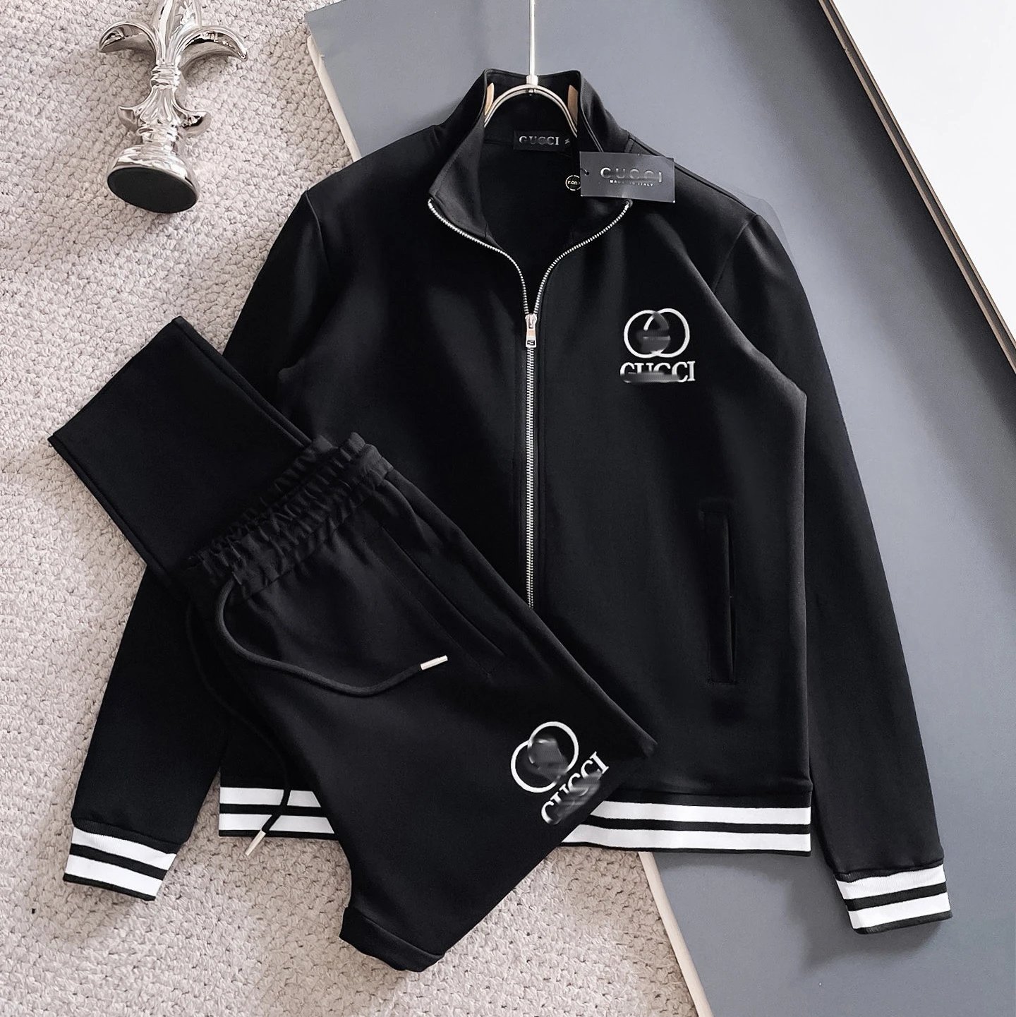 Lacoste Tracksuits Zip-Up Geometric Pattern Track Suit with Striped Sleeves — Gucci 5