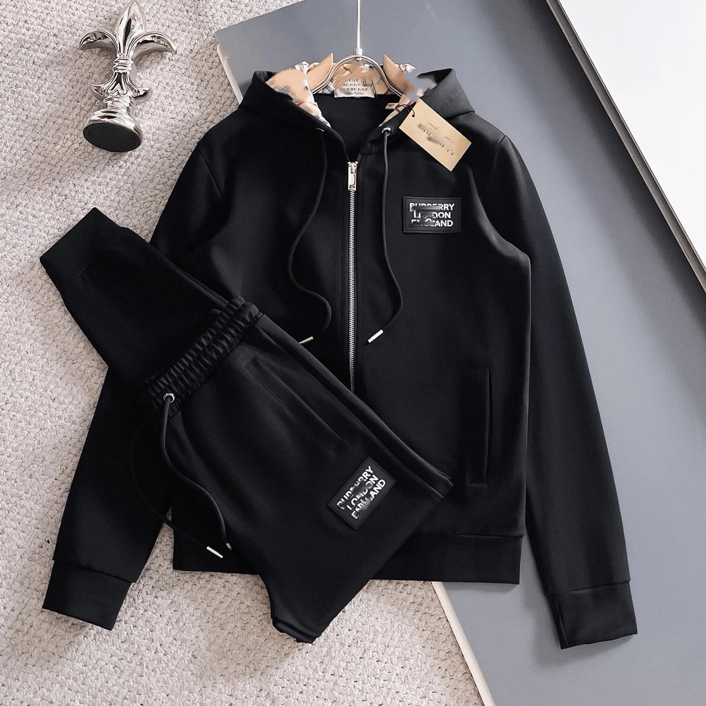 Lacoste Tracksuits Zip-Up Geometric Pattern Track Suit with Striped Sleeves — Burberry Best-selling item