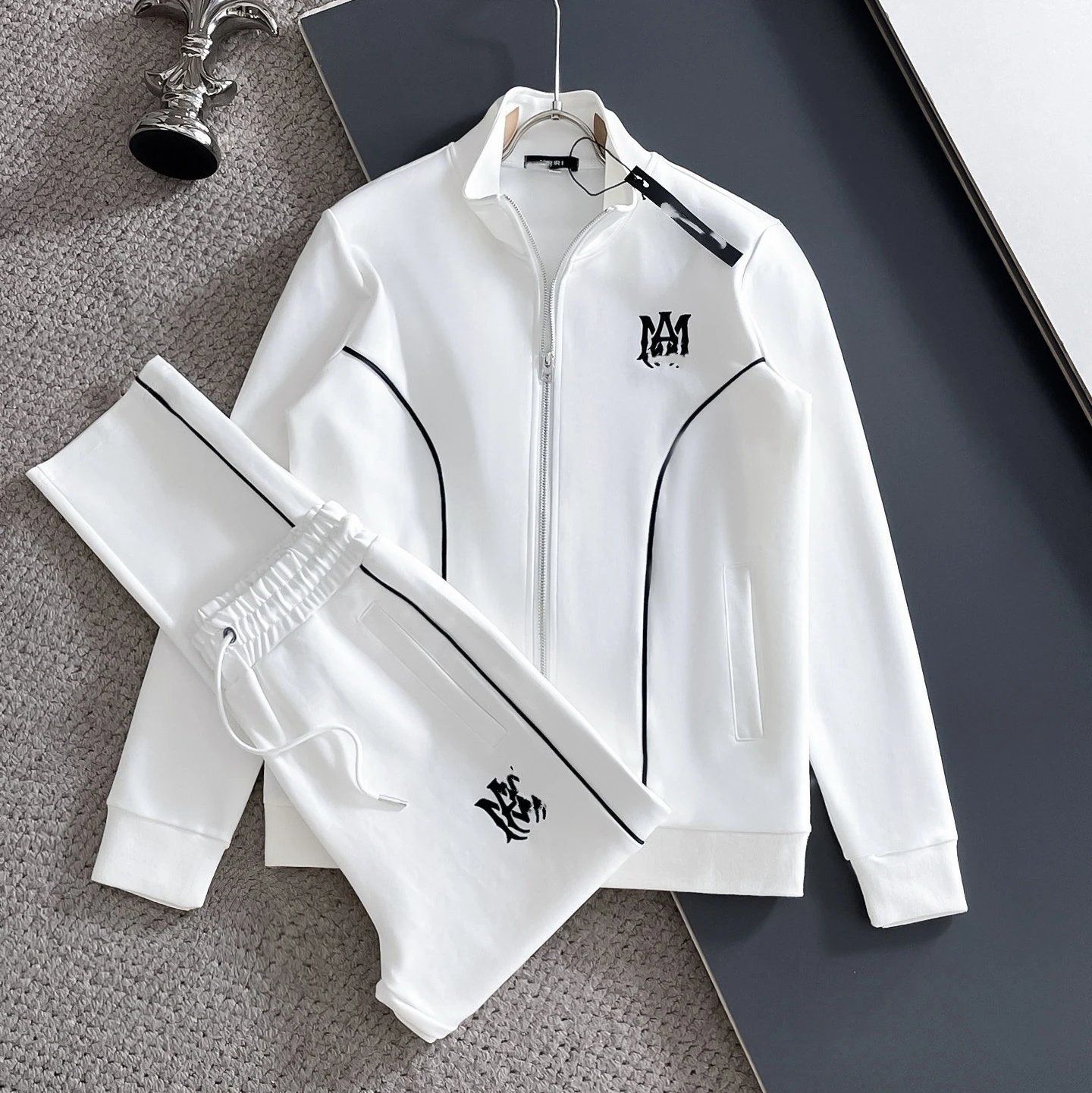 Lacoste Tracksuits Zip-Up Geometric Pattern Track Suit with Striped Sleeves — Amiri Best-selling item