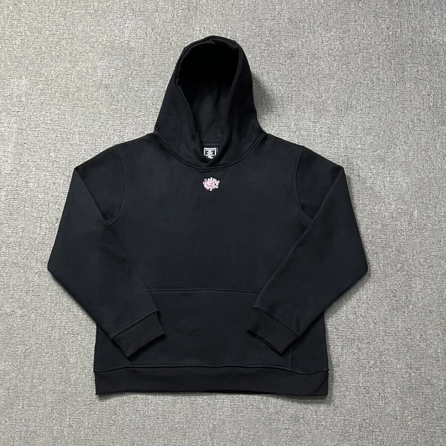 ADLV Black Hoodie with Pink Heart Logo Patch - rep bluzy z kapturem