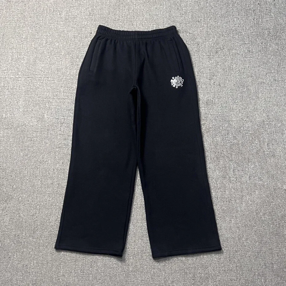 ADWYSD Black Wide-Leg Sweatpants with Small Logo and Sun Print - rep spodnie