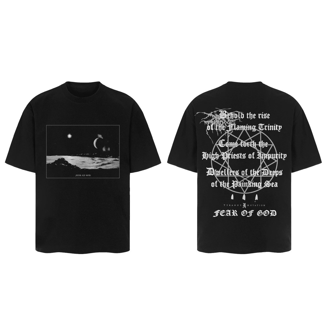 Fear of God Gothic Print Front and Back Black Short Sleeve T-Shirt