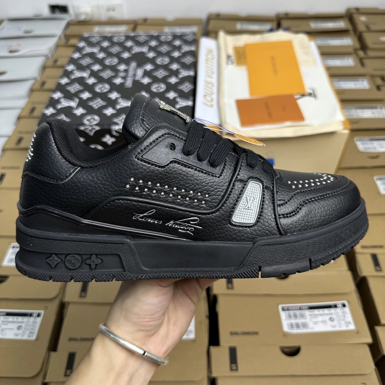 Louis Vuitton Trainer Black Studded Sneakers