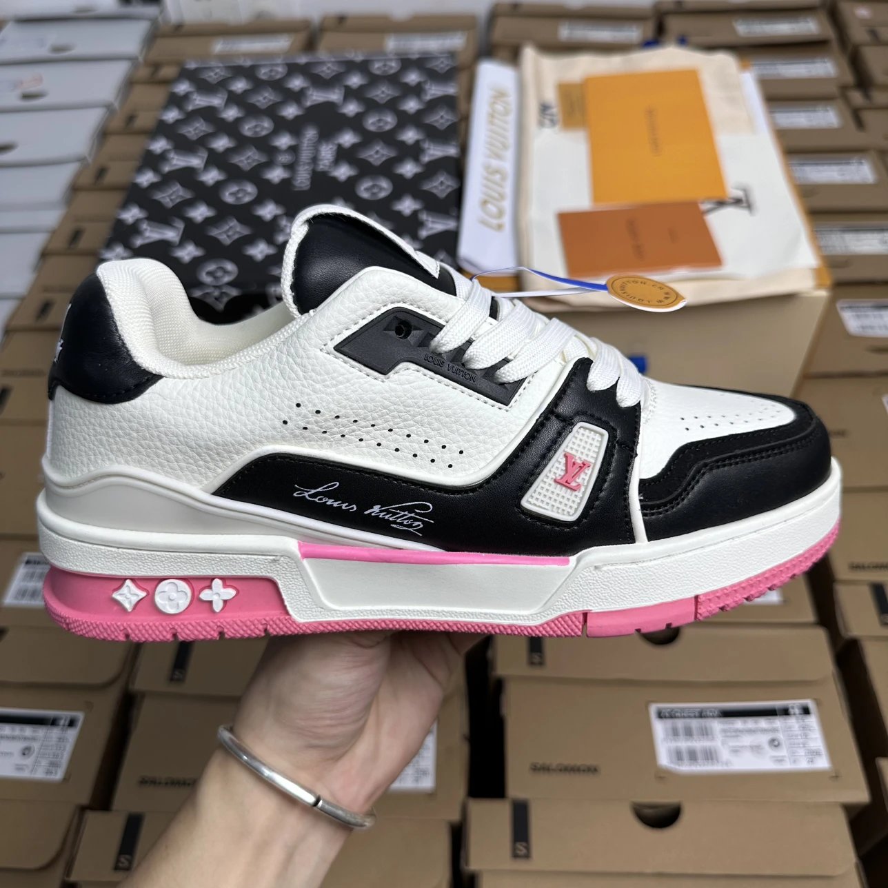 Louis Vuitton Trainer Black White Pink Sneakers