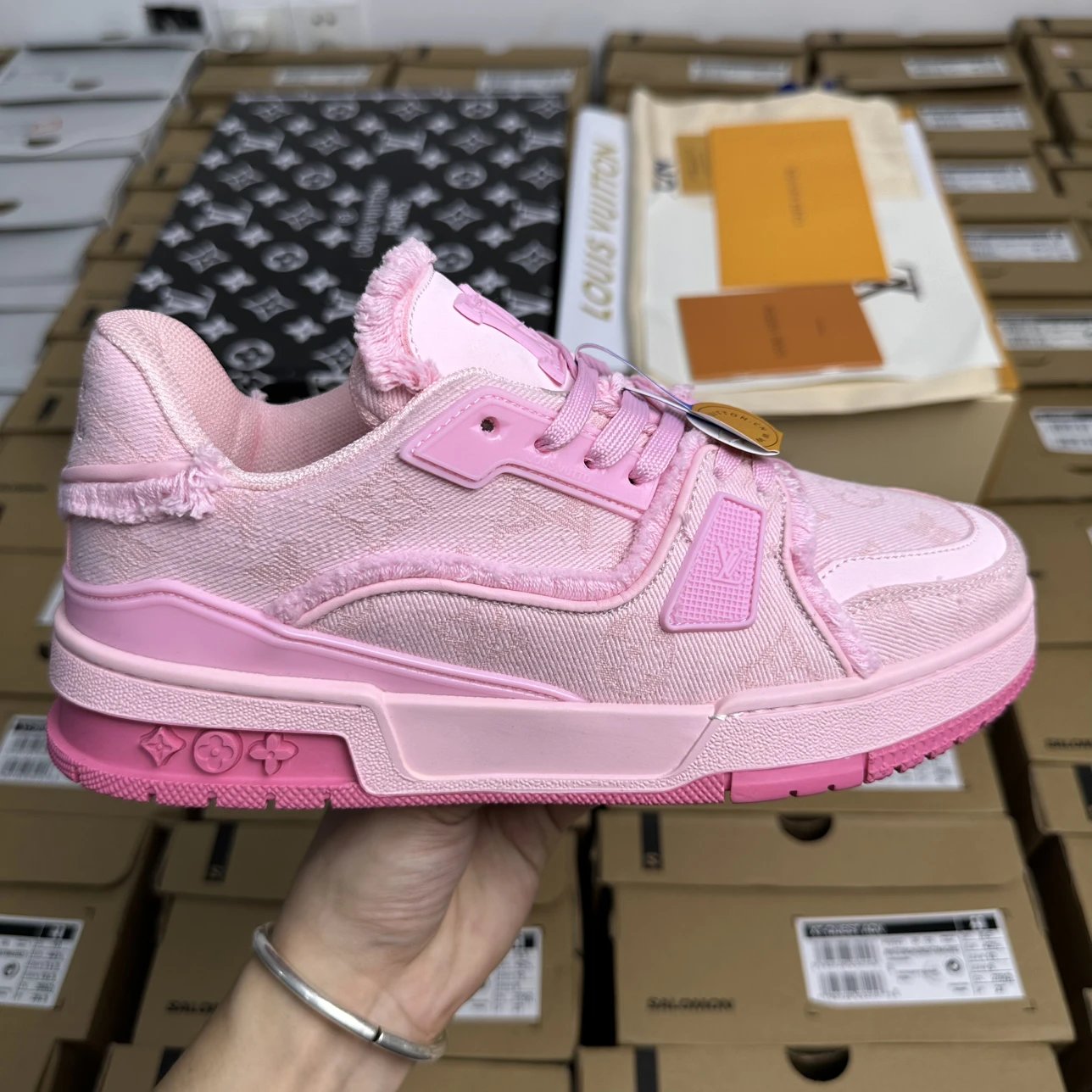 Louis Vuitton Trainer Pink Denim Sneakers