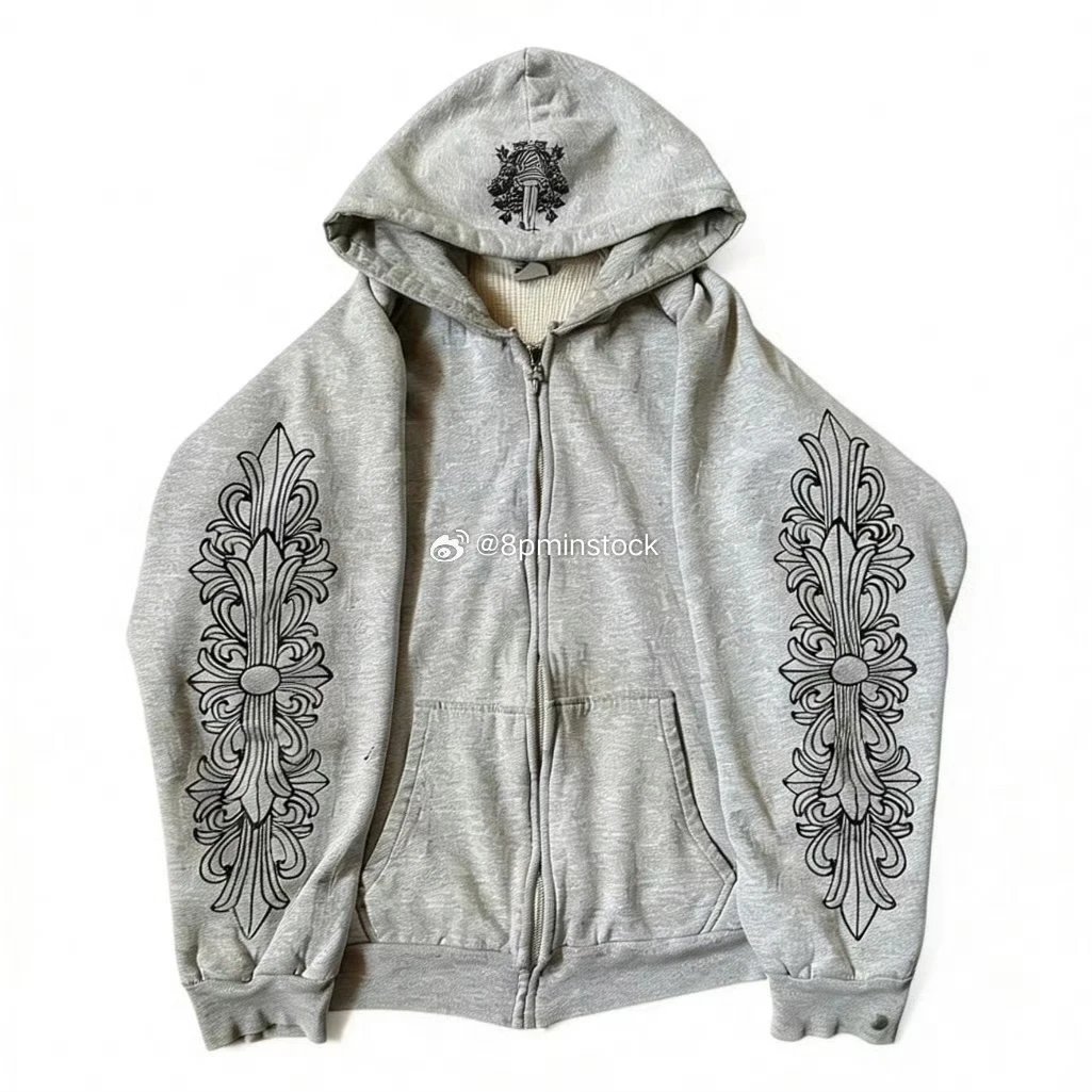 【 Super Xishao 】 8pm Autonomous Chrome 90's OLD Grey Sword Kirin Arm Horseshoe Zip Hoodie