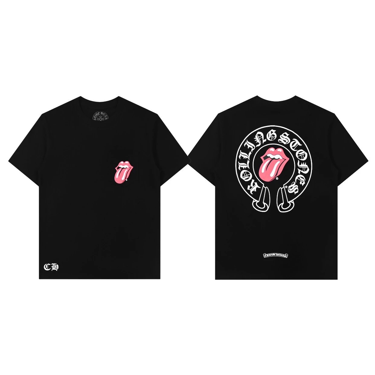【现货秒发】Chrome Hearts CH 克罗心 Rolling Stone 滚石联名款大舌头印花口袋情侣圆领短袖T恤-顶级版本