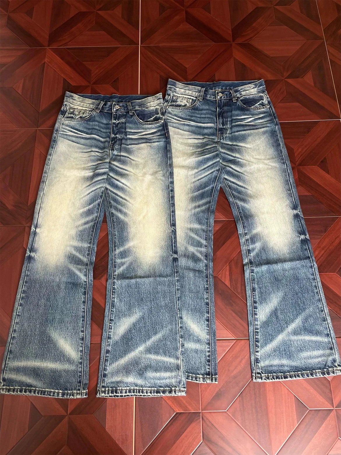 【 In stock 】 Washed vintage cat whiskers Baggy loose straight tube cat whiskers vtg jeans battle cow king cleanfit blue cow jeans black blue two tone