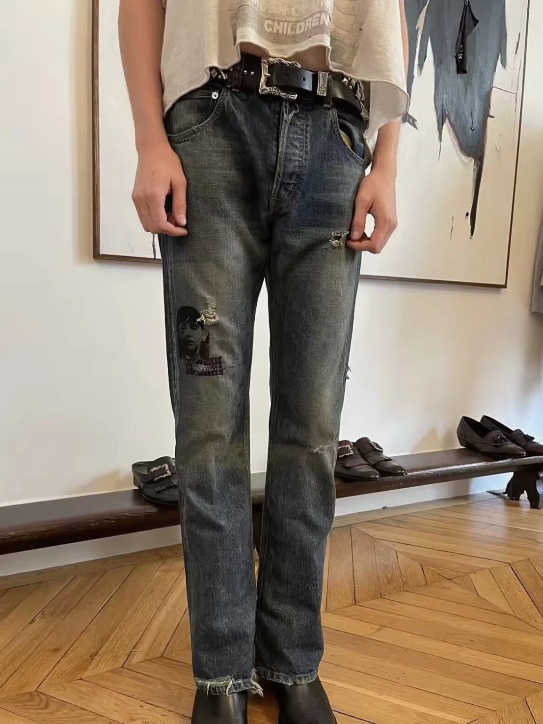 ERD 26SS only child six pointed star washed old jeans