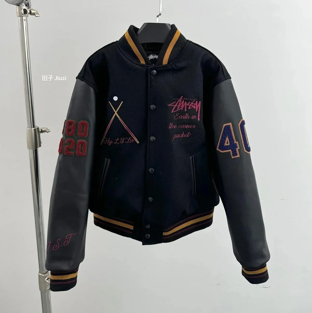 Stussy Stussy 40th Anniversary New York Limited Black Eight Baseball First Layer Cowhide Black Eight Baseball Suit