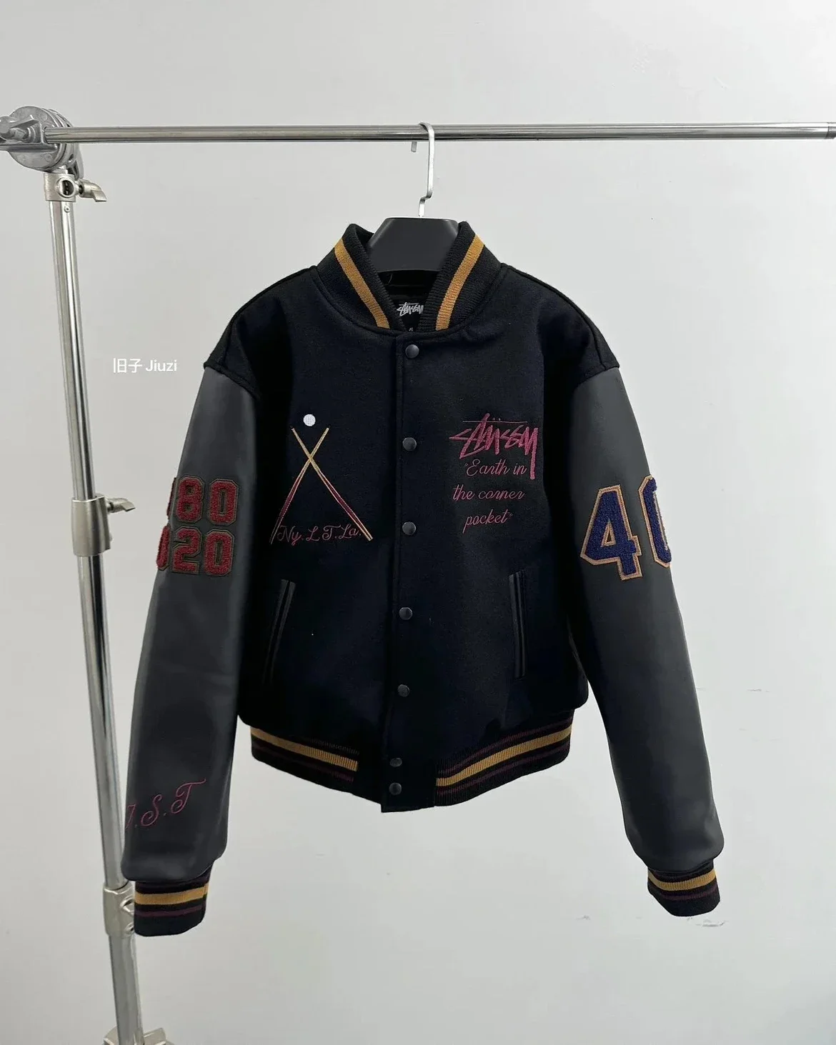 Stussy Stussy 40th Anniversary New York Limited Black Eight Baseball First Layer Cowhide Black Eight Baseball Suit
