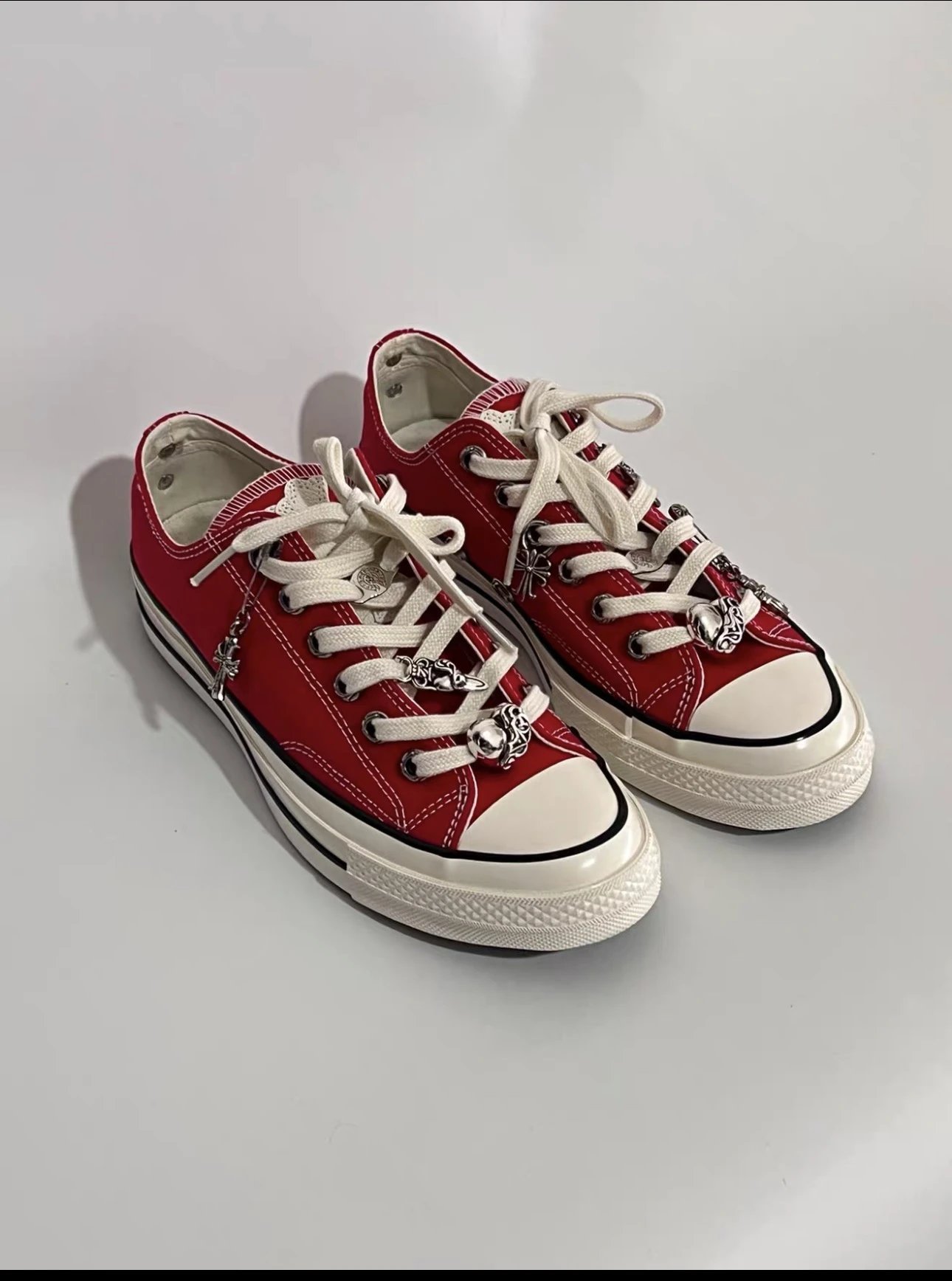 Remake Chrome Hearts Converse 1970s Red Low-Top Canvas Custom Sneakers (Shoes Included)