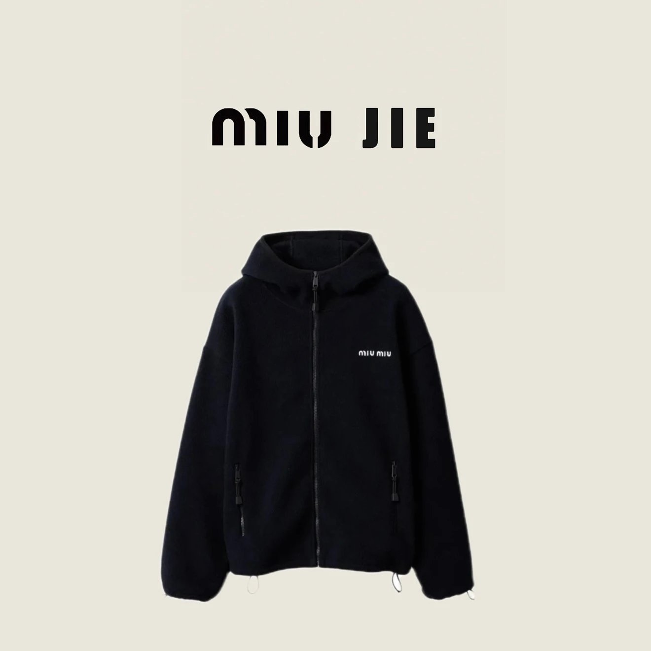 MIU 25SS new navy blue fleece zipper jacket produced by Miao Jie
