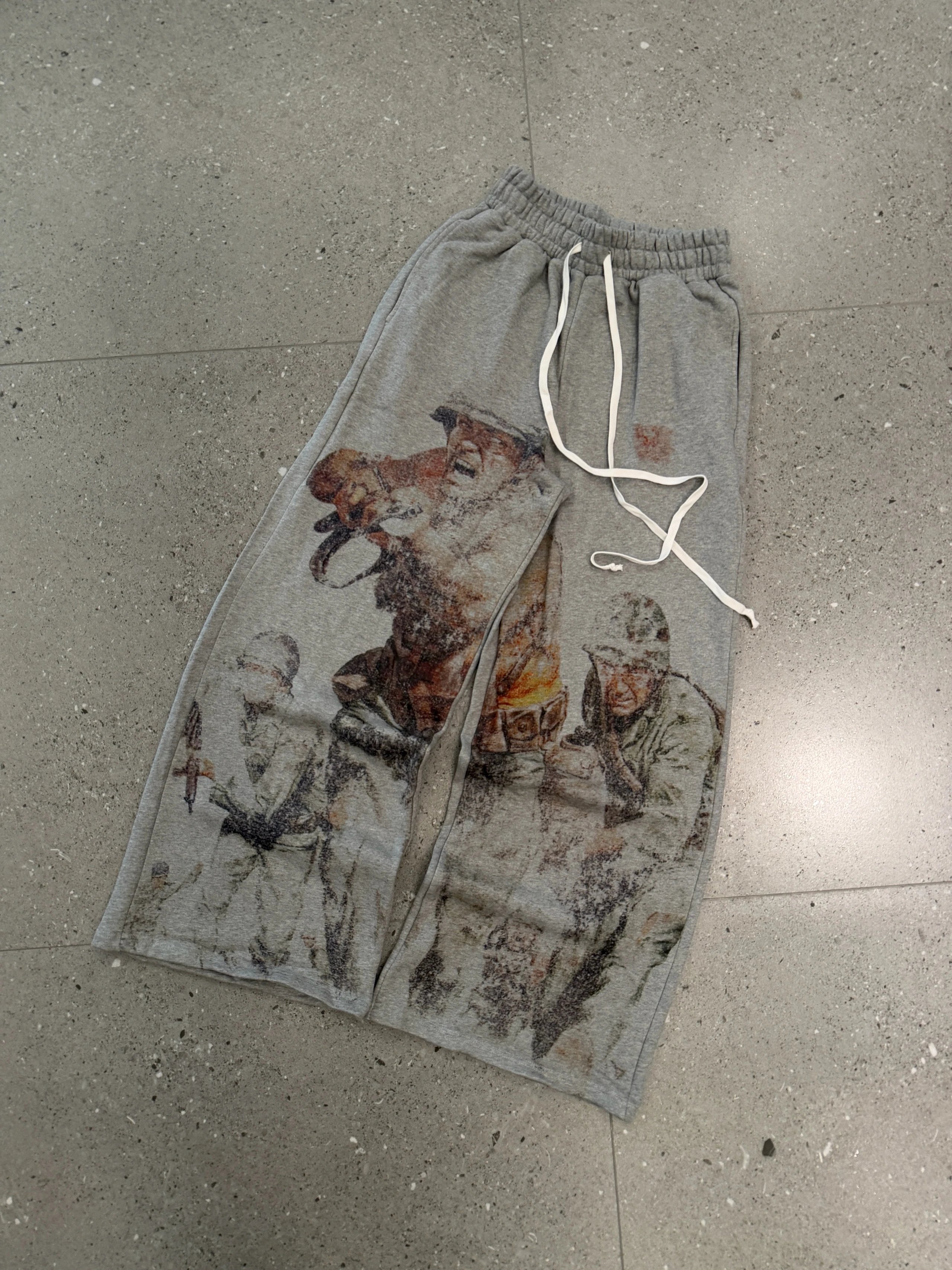 Grey Graphic Print Military Theme Sweatpants