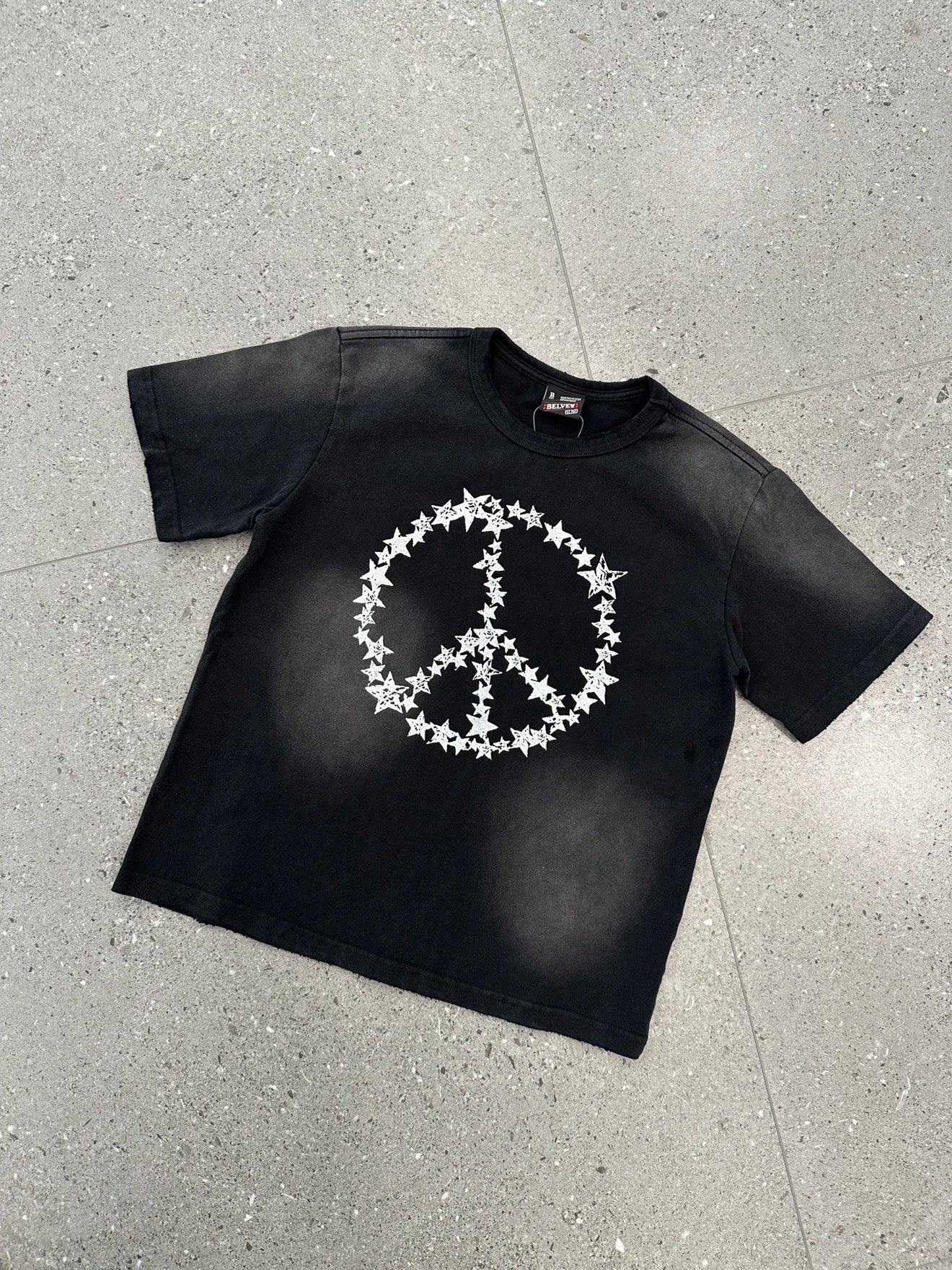 Belvedere Peace Sign Star Print Black Graphic T-Shirt
