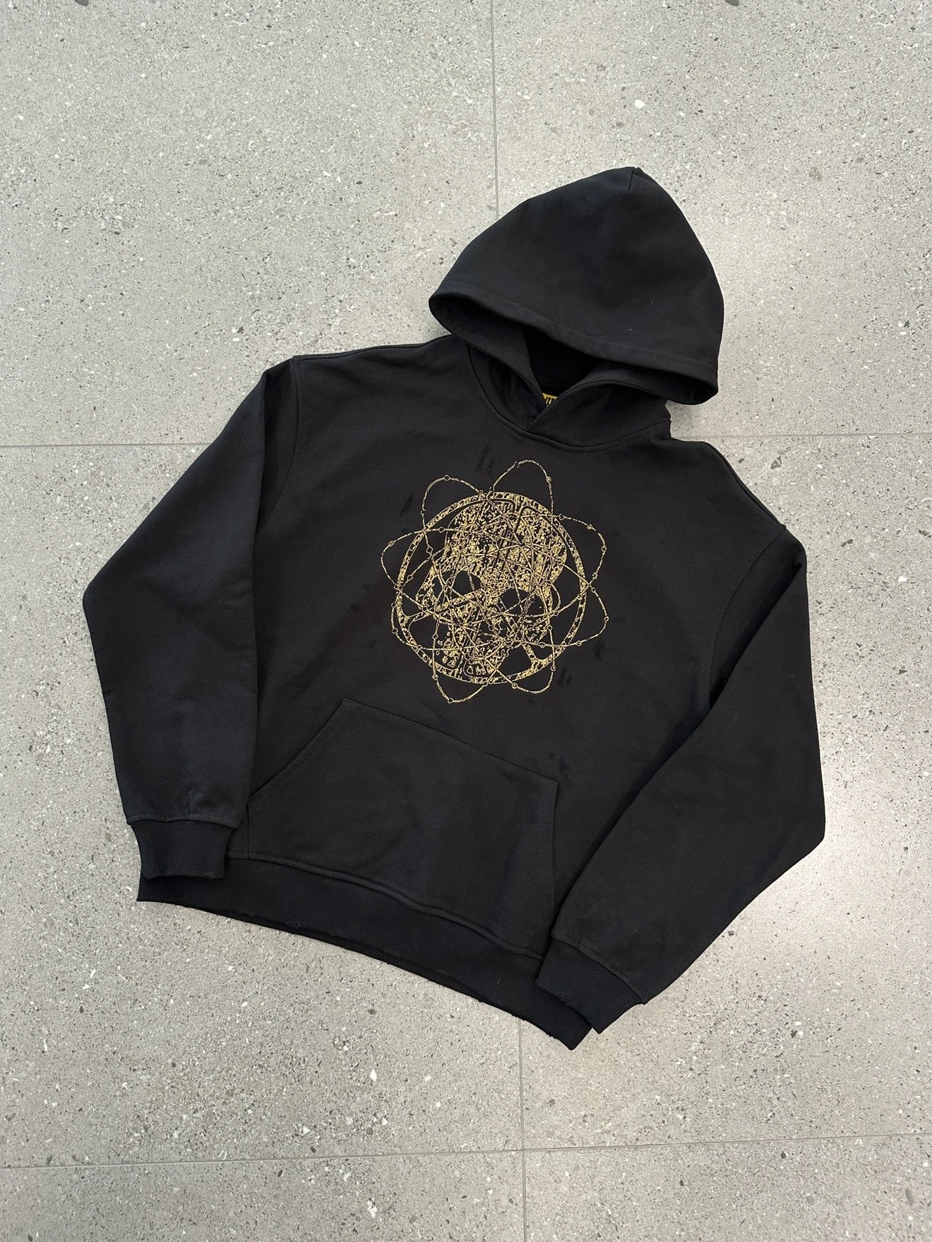 Black Hooded Sweatshirt With Gold Atomic Skull Graphic Streetwear