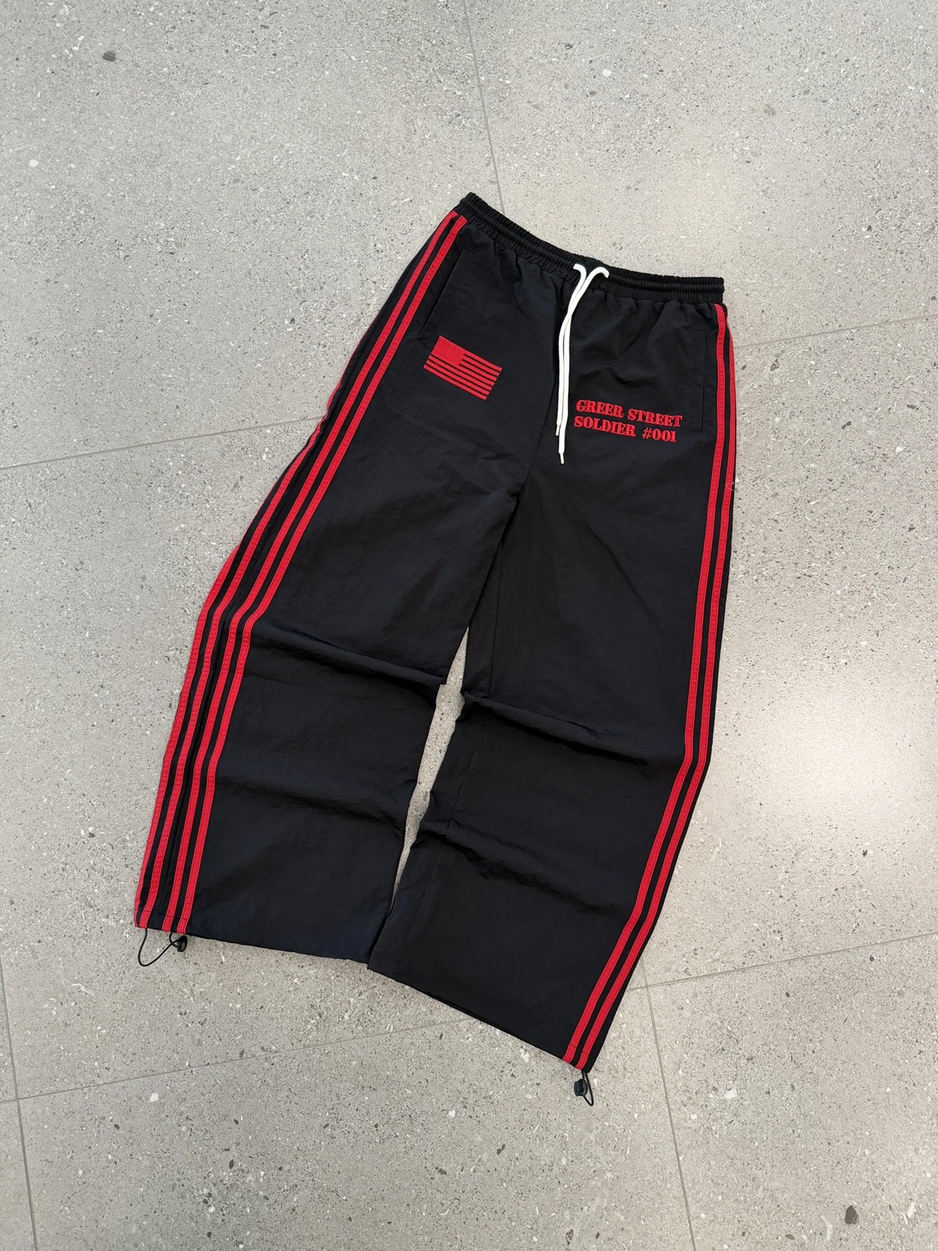 Greer Street Soldier #001 Black Red Stripe Track Pants
