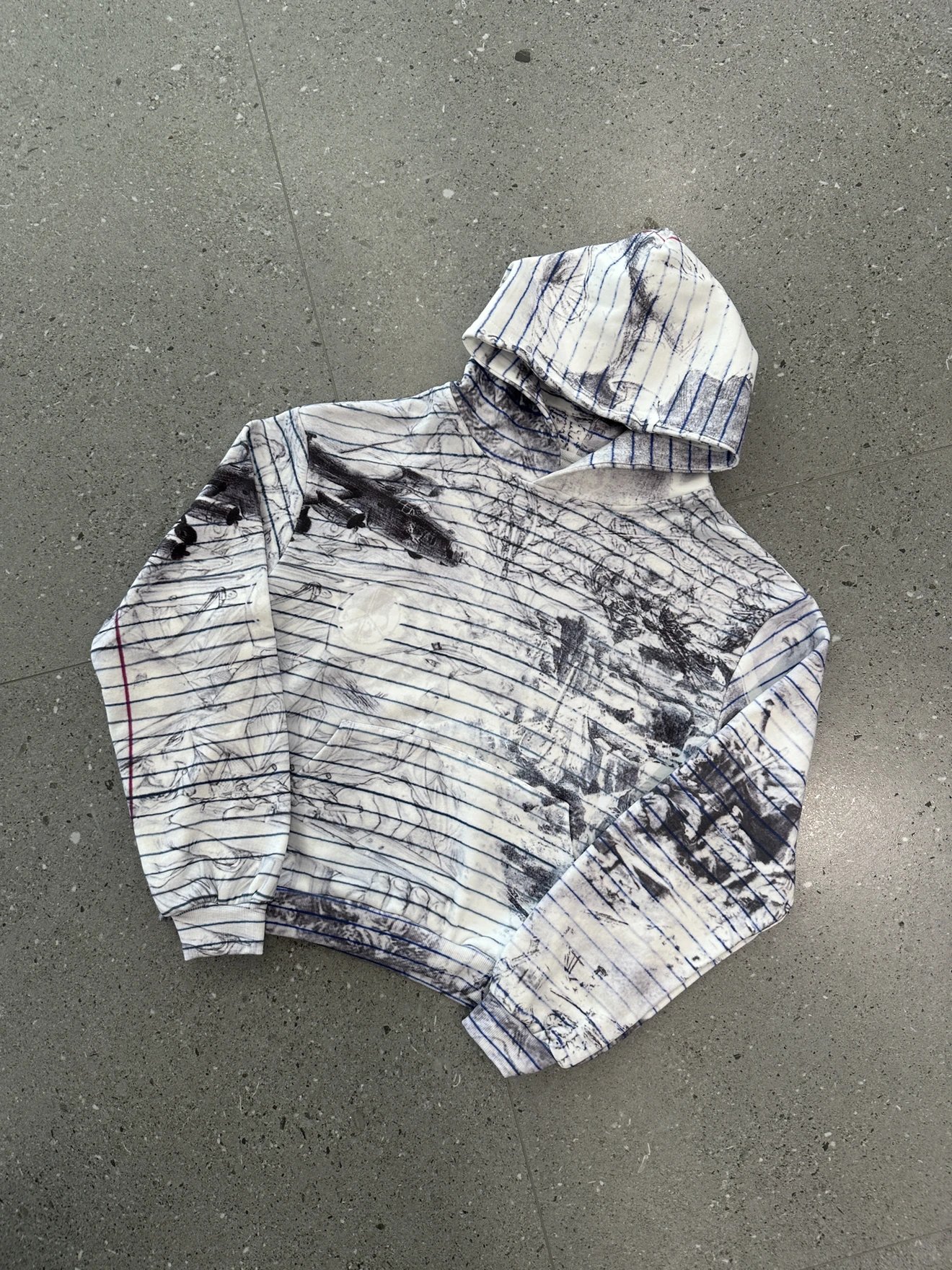 Striped Hoodie White Blue Abstract Print Streetwear