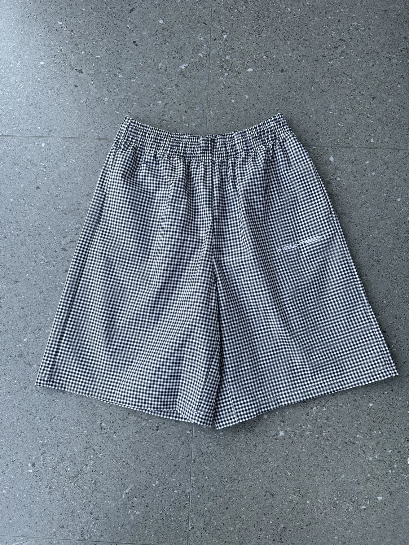 Gingham Check Black White Elastic Waist休闲 Shorts