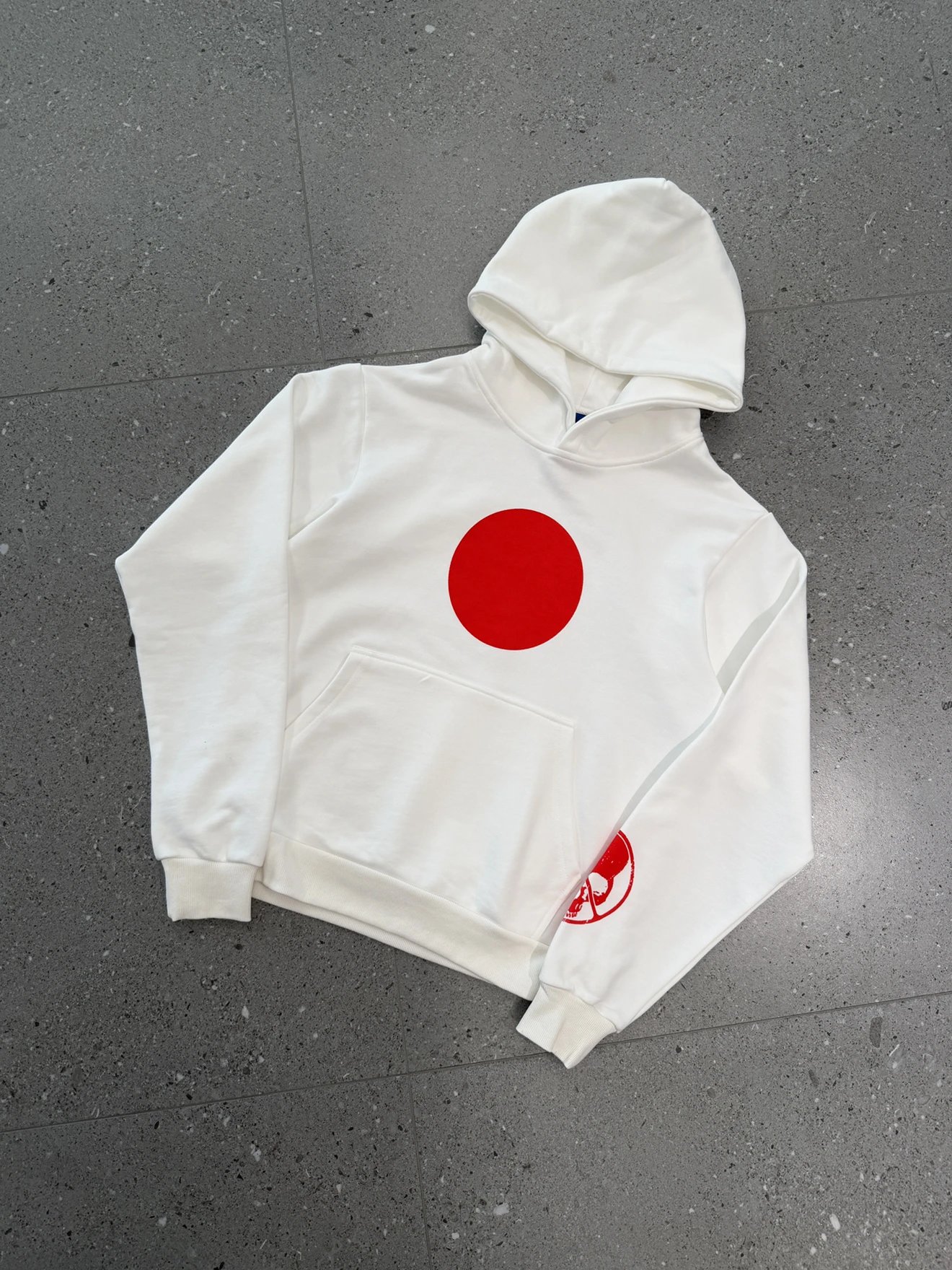White Hooded Sweatshirt Red Circle Graphic Streetwear