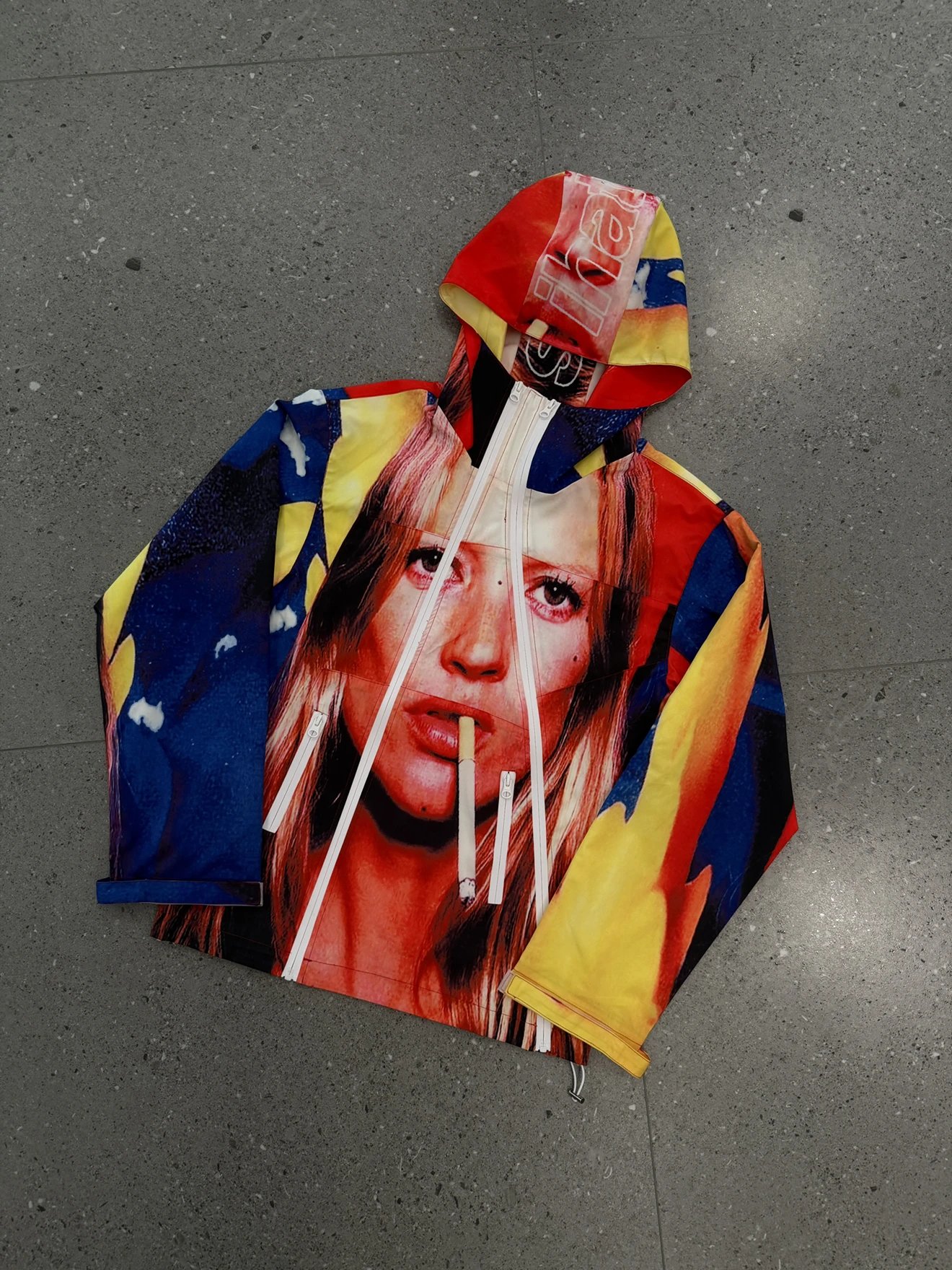 Graphic Print Hooded Jacket Red Blue Yellow Bold Streetwear
