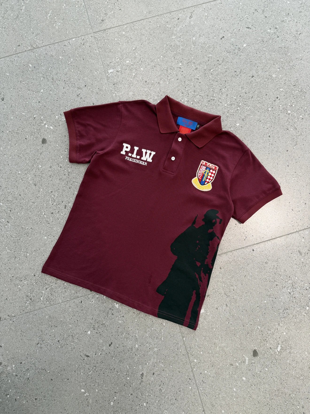 Peace War P.I.W Maroon Graphic Polo Shirt
