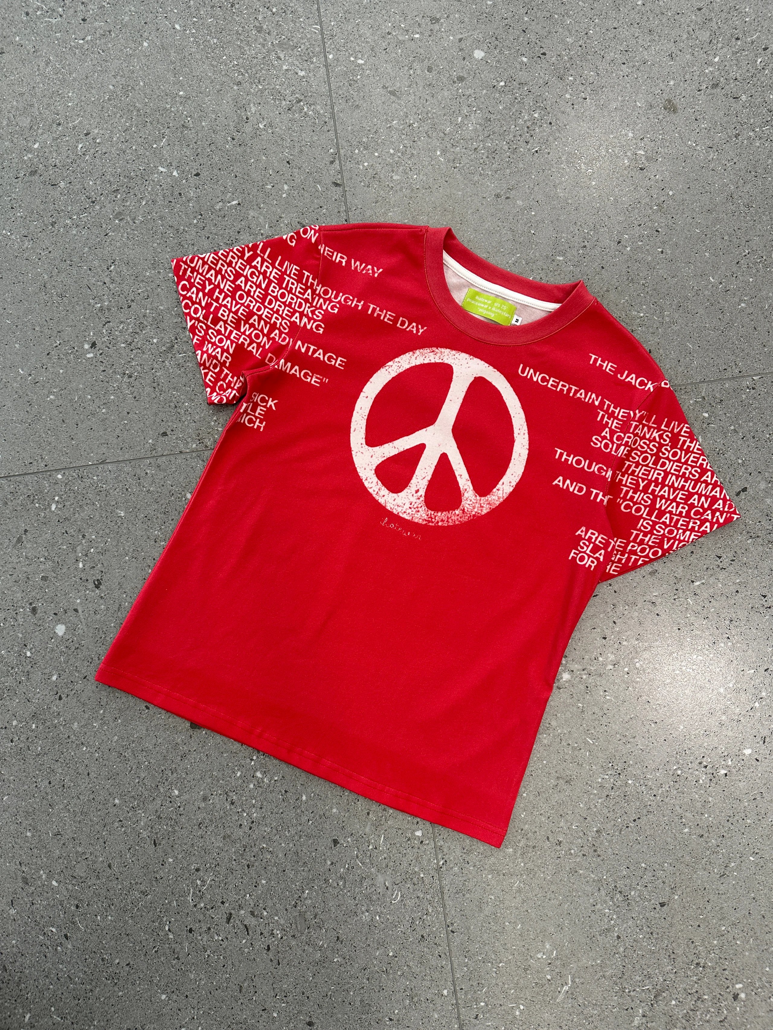 Peace Symbol Red Graphic Print Oversized T-Shirt