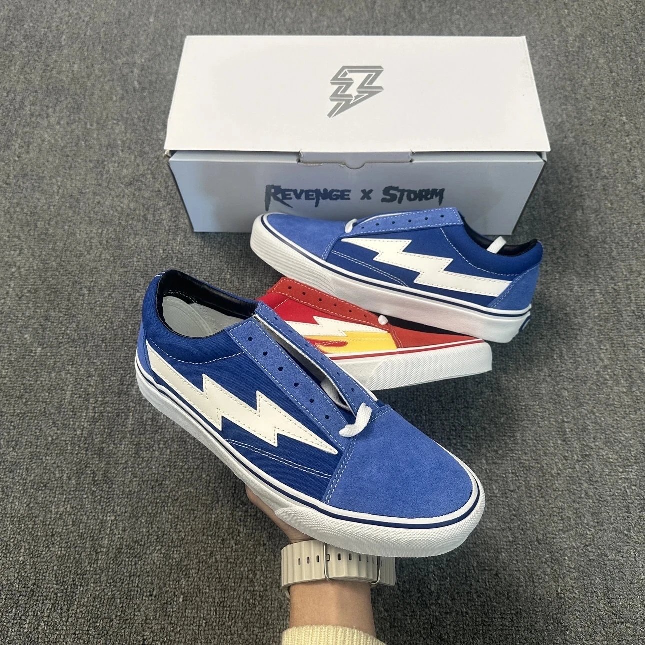 Revenge x Storm Lightning Bolt Slip-On Sneakers Blue Skateboard Shoes