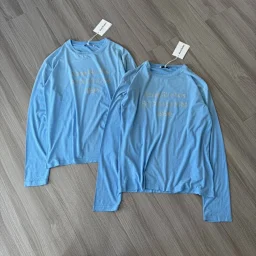 thumbnail for Batch of gooders! AC26SS new 1996 distressed letter bamboo cotton washed glacier blue haze blue print long sleeve T-shirt