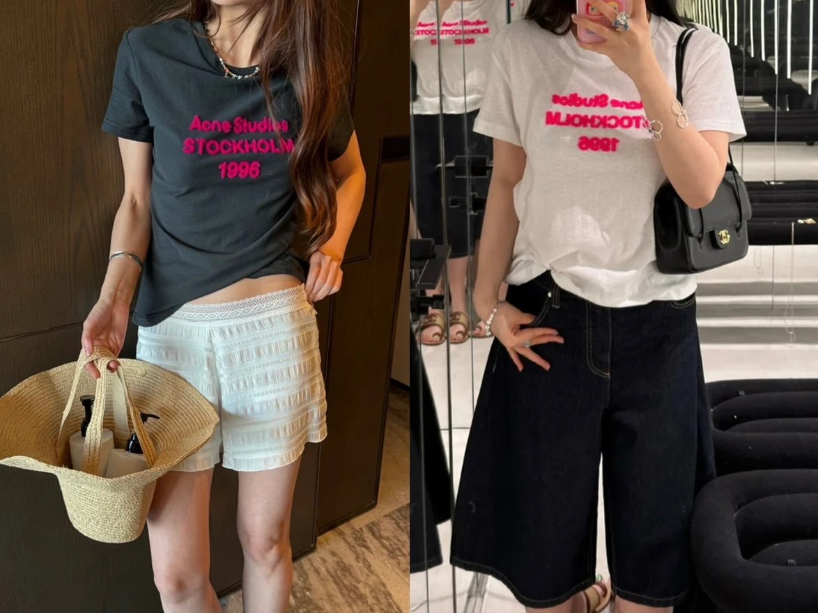 Miaowazhongzi Production Non-AC Original Style 1996 Black/White New Year Limited Edition 1996 Short Sleeve 85% Cotton 15% Linen Fabric/Flocked Print/Custom Material