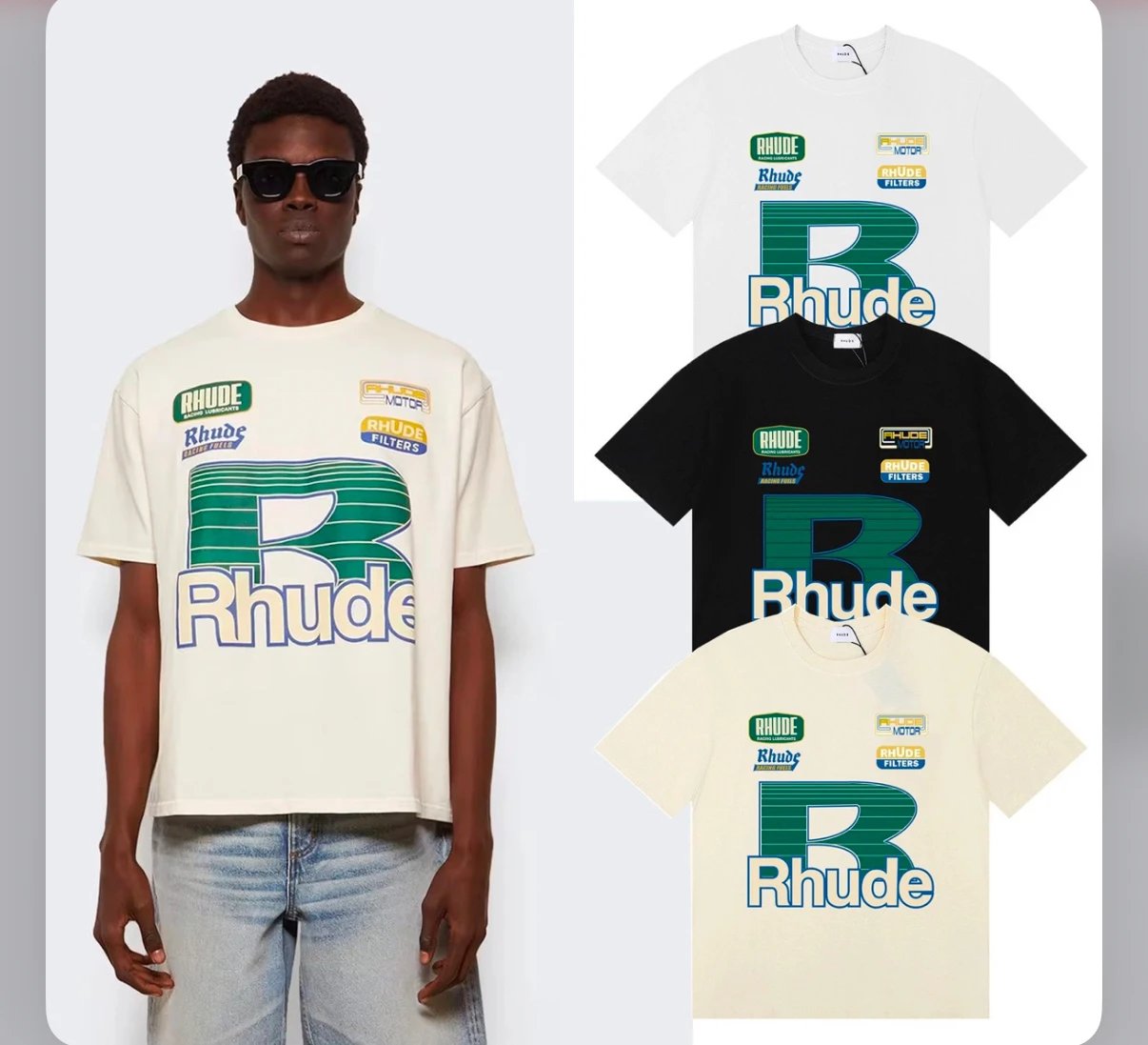 美潮Rhude Graphic-print涂鸦Logo印花高品质双纱重磅休闲短袖T恤 - 136504
