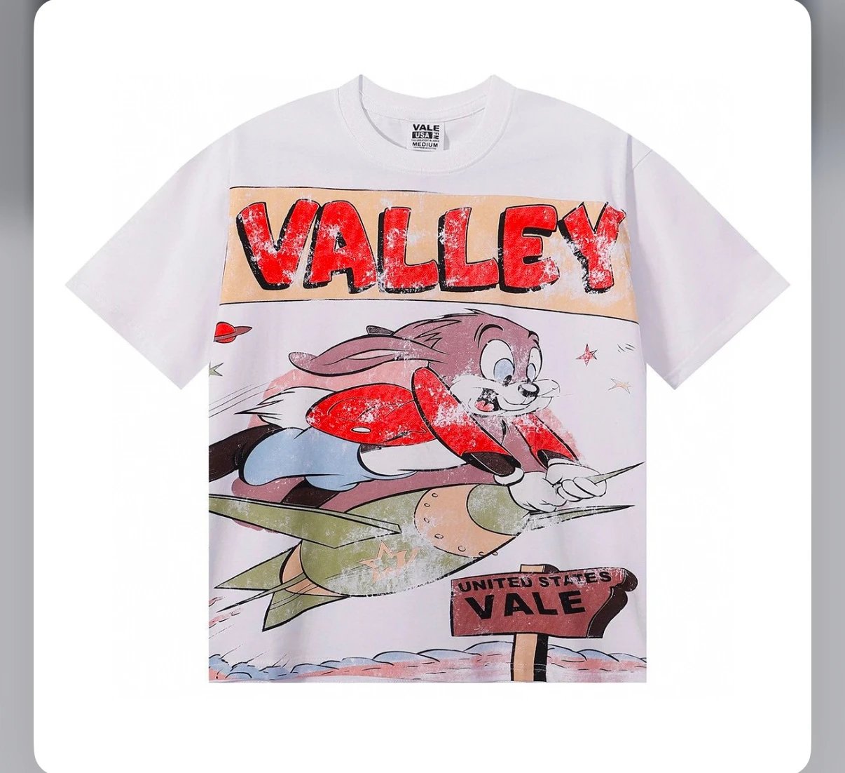 美潮Vale Valley 火箭兔子印花高克重双纱纯棉休闲短袖T恤男女潮 - 136797