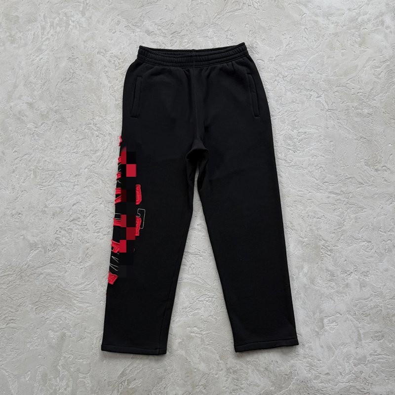 185¥LUNDUN STITCH OPEN HEM SWEATPANT-black and red