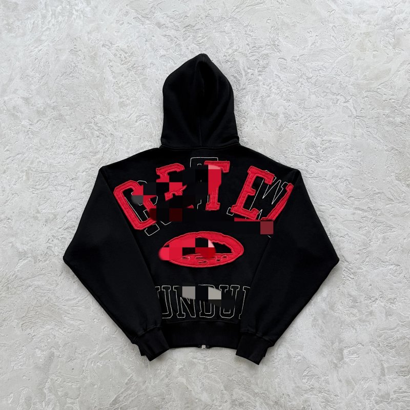 245¥Lundun Stitch Zip Hoodie -black and red