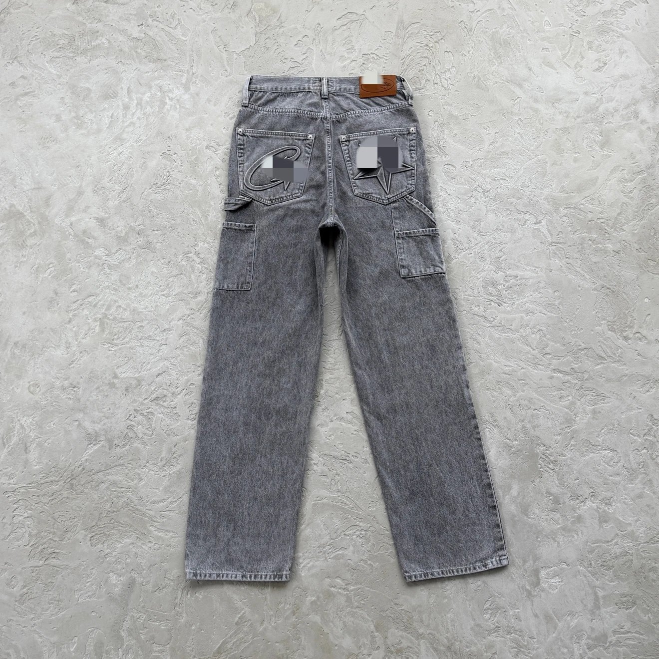 Evil embossed denim workwear pants