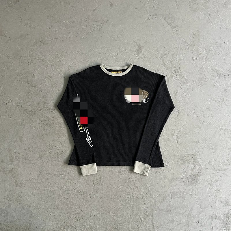 59¥ Eagle Print Waffle Long-sleeve-Black