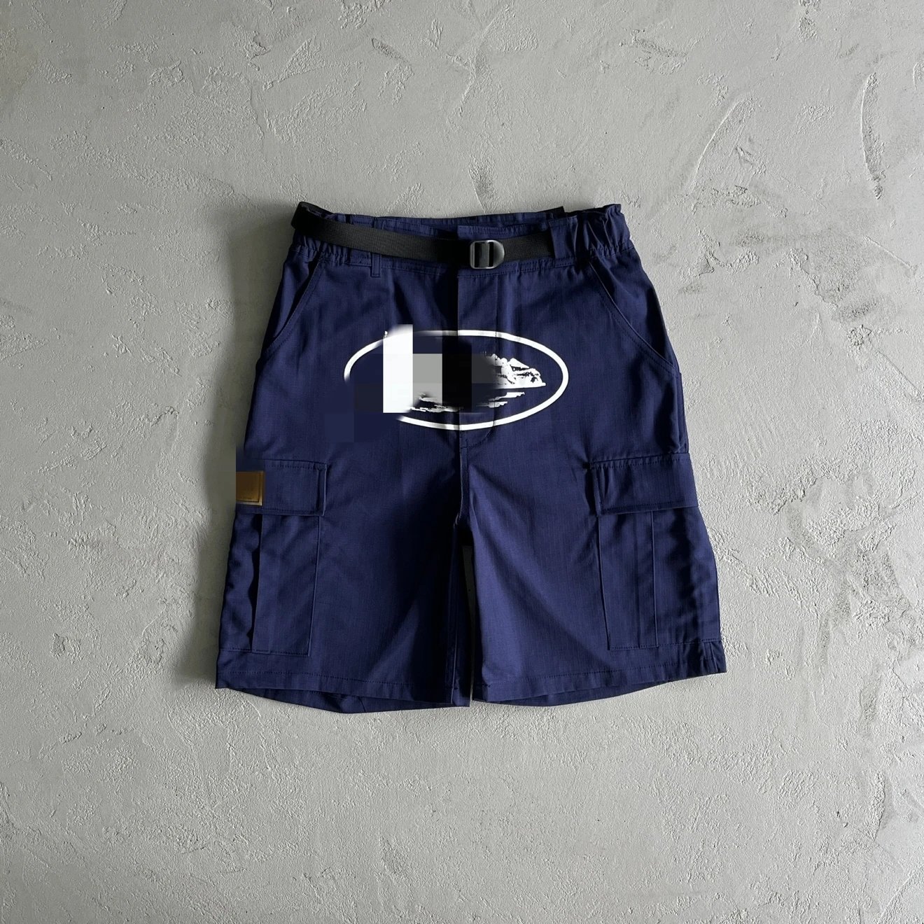 Washed Navy Blue Cargo Shorts