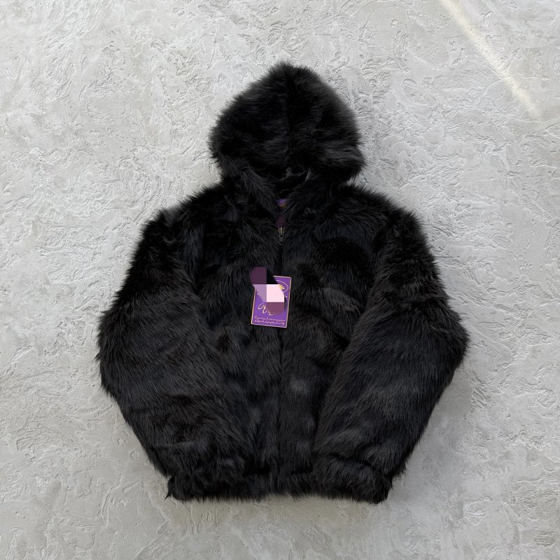 159¥ faux fur hooded jacket-black