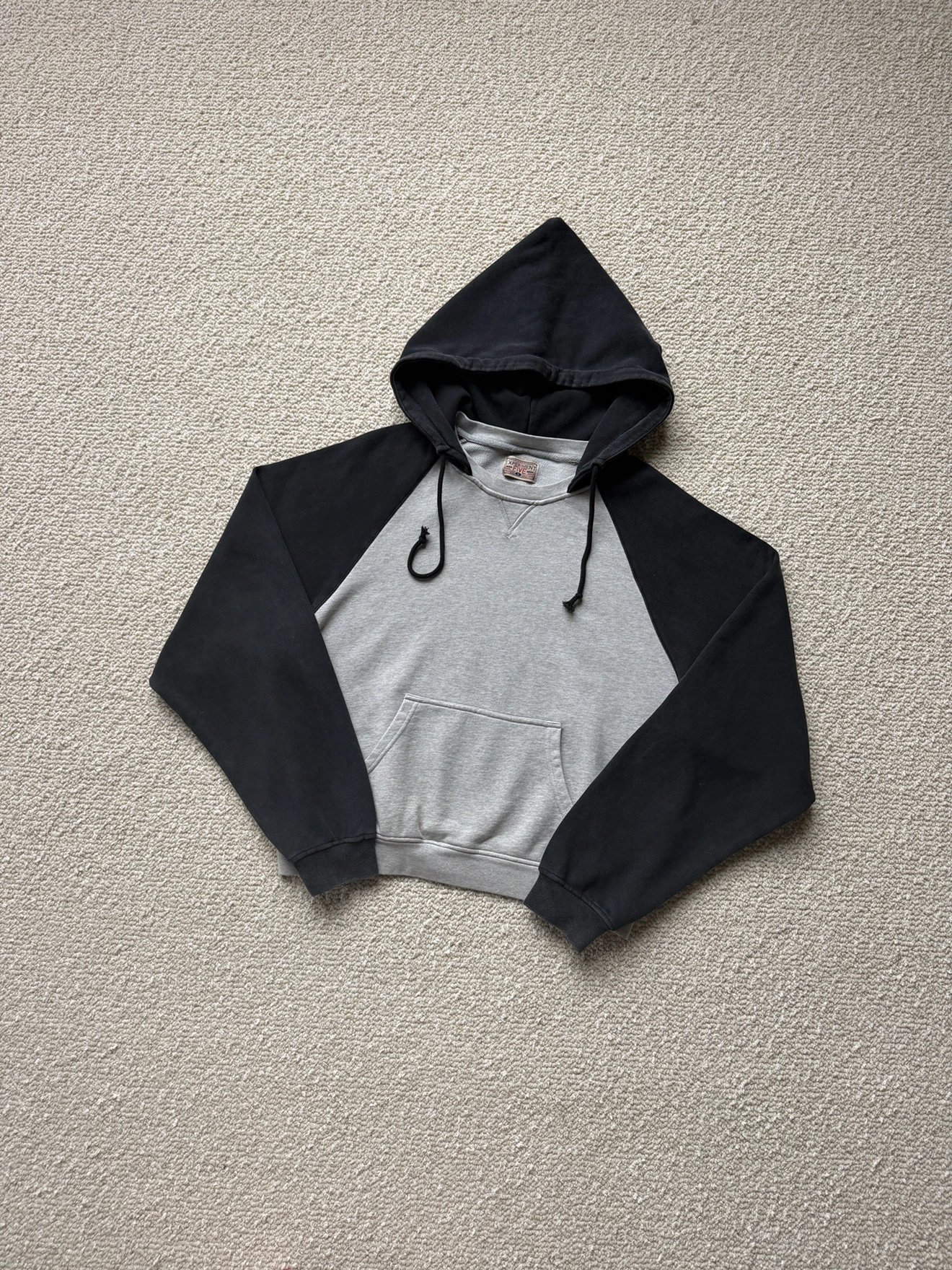 EXP5 Raglan Color blocked Hoodie Black Grey