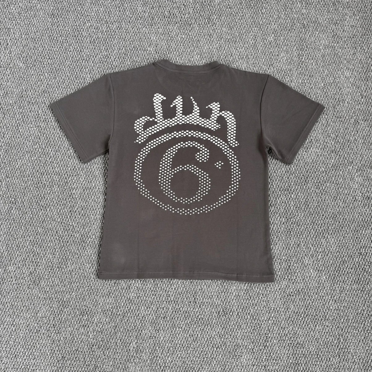 Graphic T-Shirt Charcoal Gray Dot Pattern Crown Logo Casual Tee
