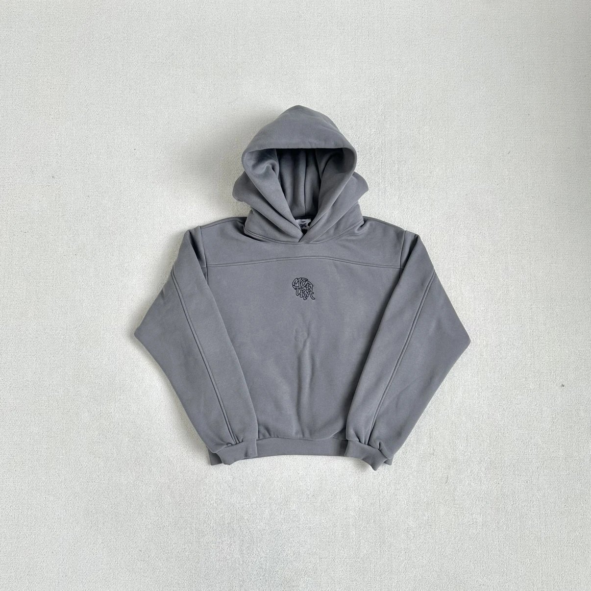 Grey Cropped Hoodie With Embroidered Logo Casual Sweatshirt