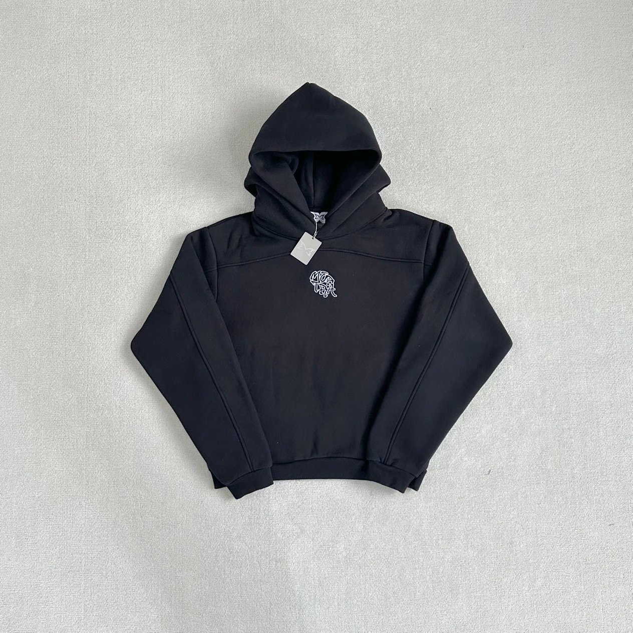 Black Hooded Sweatshirt With White Embroidered Logo Casual Pullover