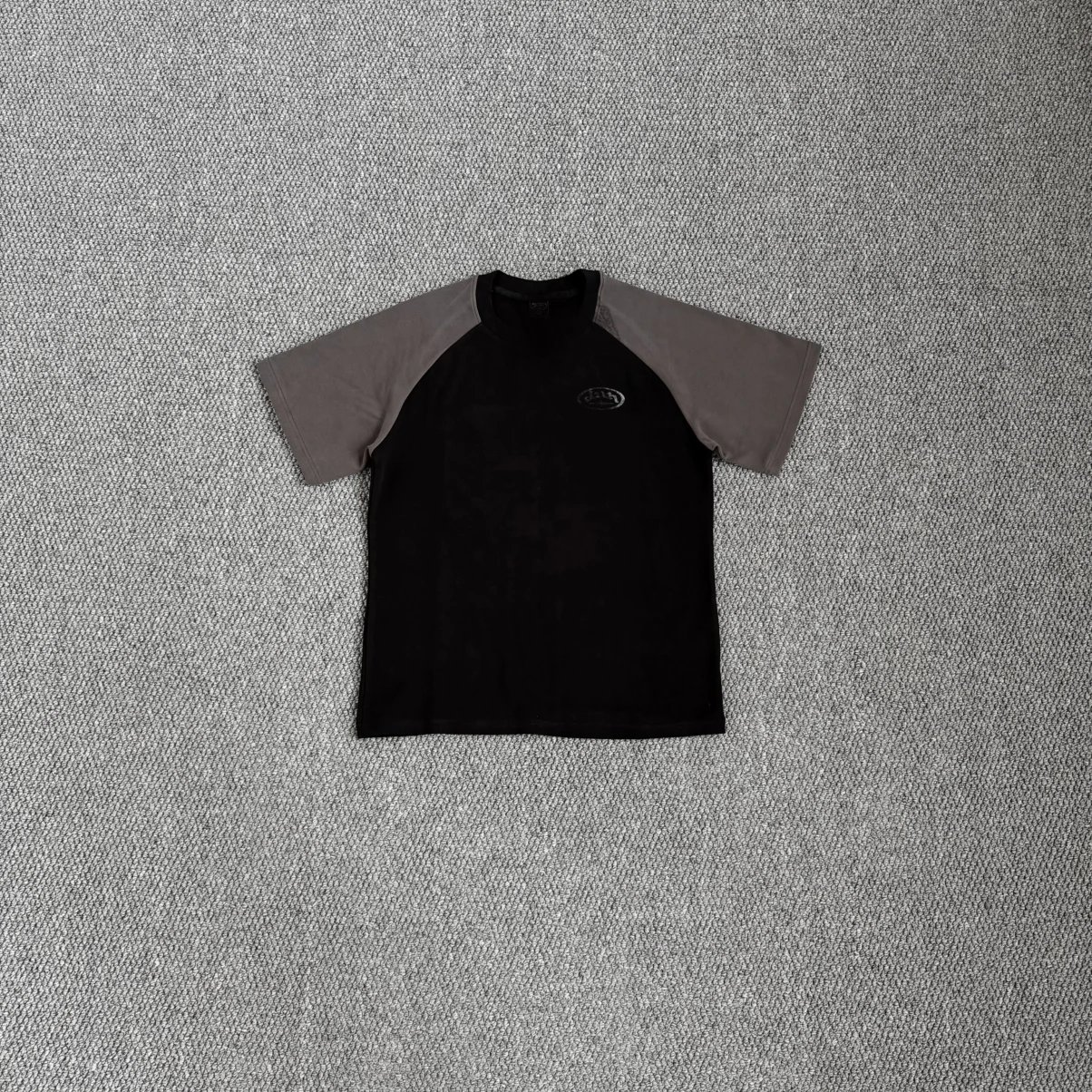 Black And Gray Raglan Sleeve Sport T-Shirt