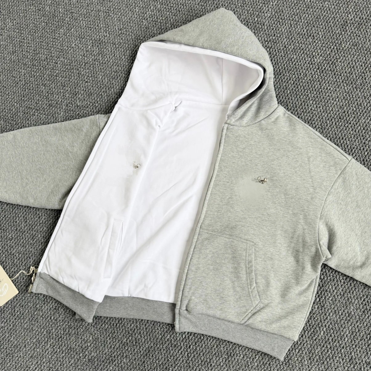 DE Gray and White Reversible Zip-Up Jacket