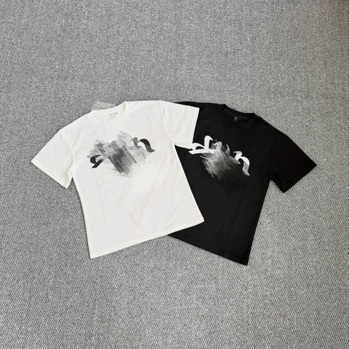Ribbed Graphic Print White Black Streetwear T-Shirt